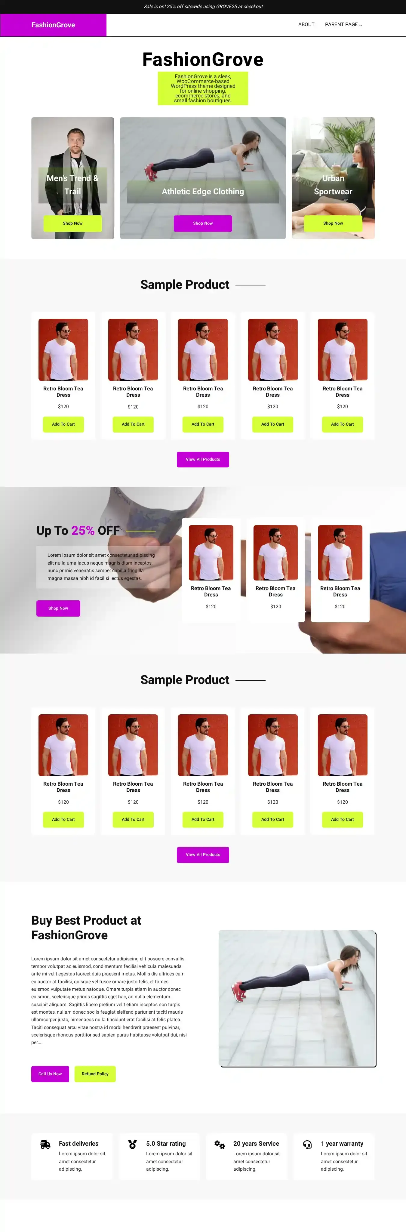 FashionGrove home page on desktop