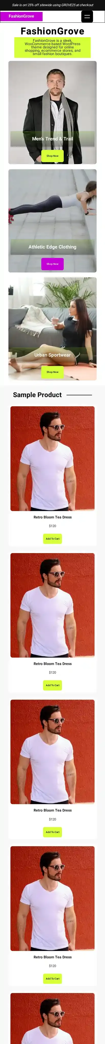 FashionGrove home page on mobile