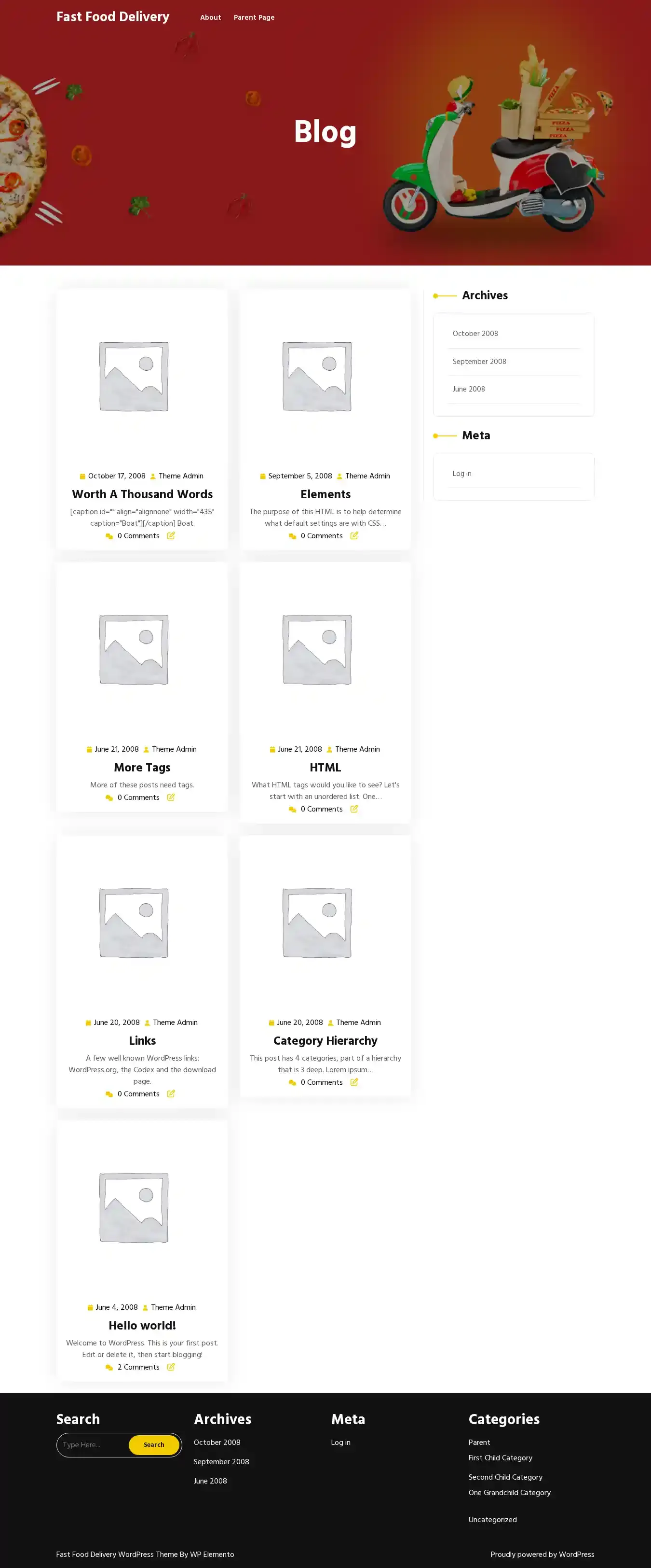 Fast Food Delivery home page on desktop