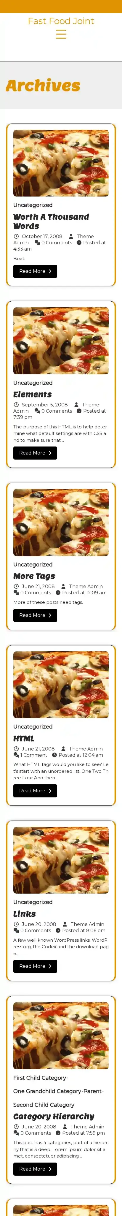 Fast Food Joint home page on mobile