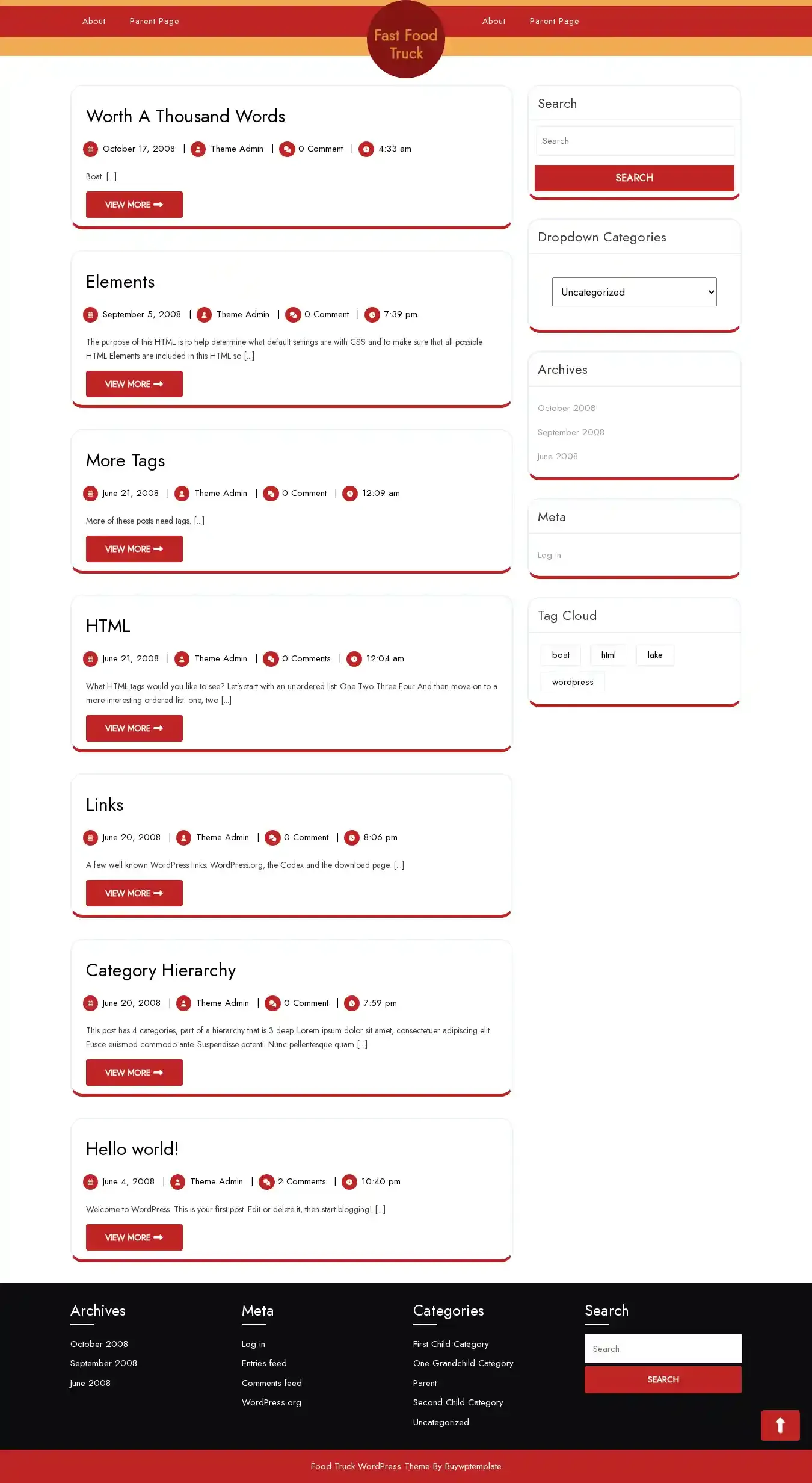 Fast Food Truck home page on desktop
