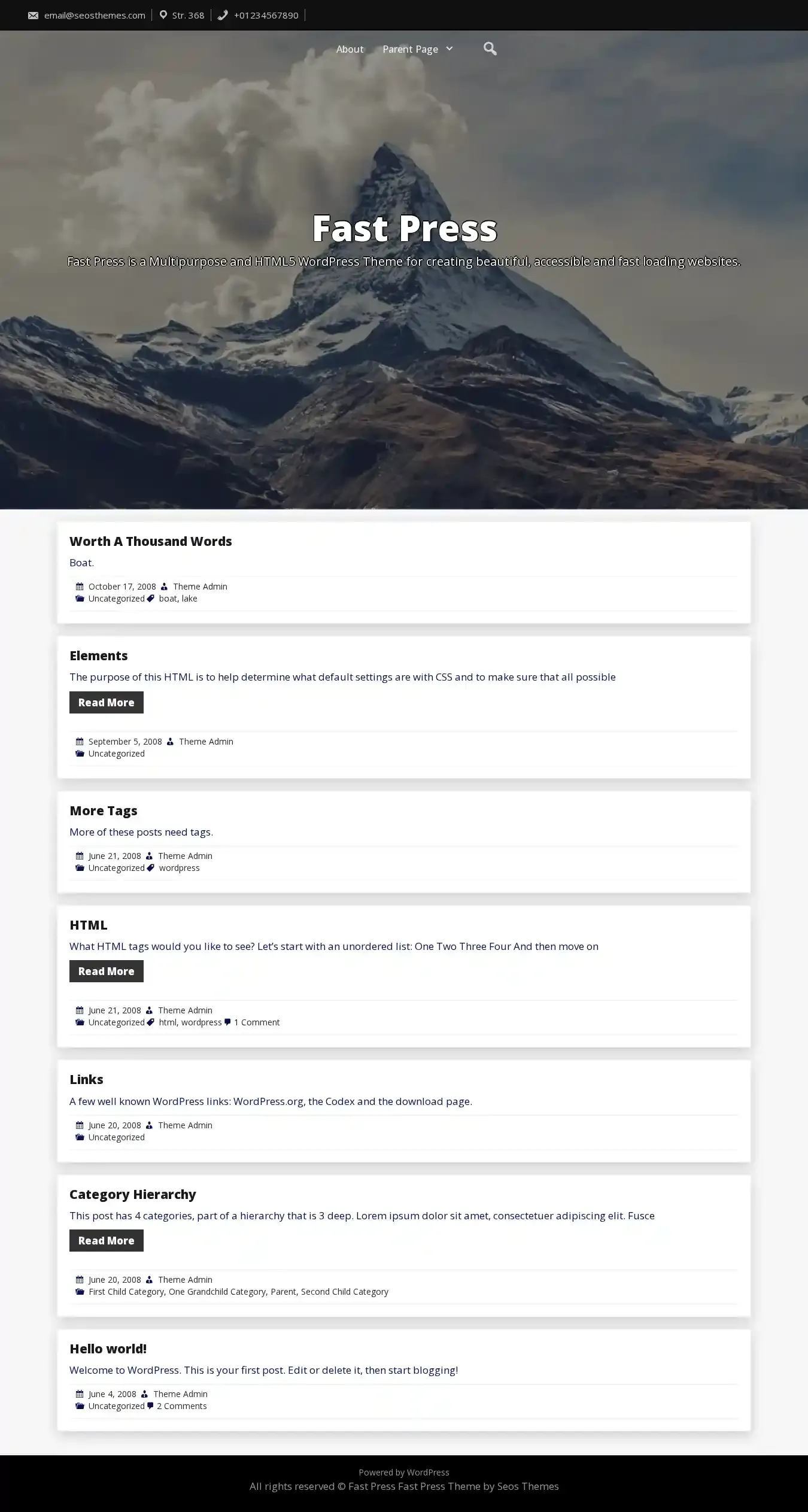 Fast Press home page on desktop
