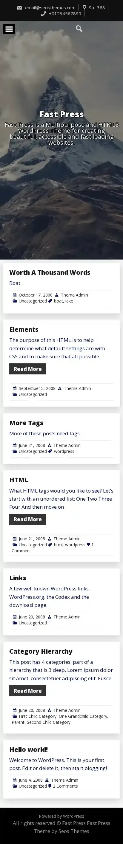 Fast Press home page on mobile