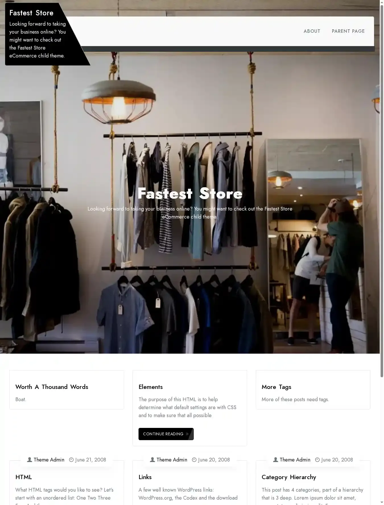 Fastest Store home page on desktop