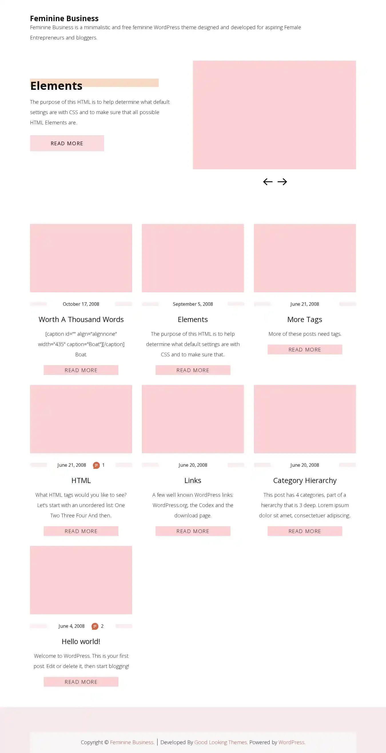 Feminine Business home page on desktop