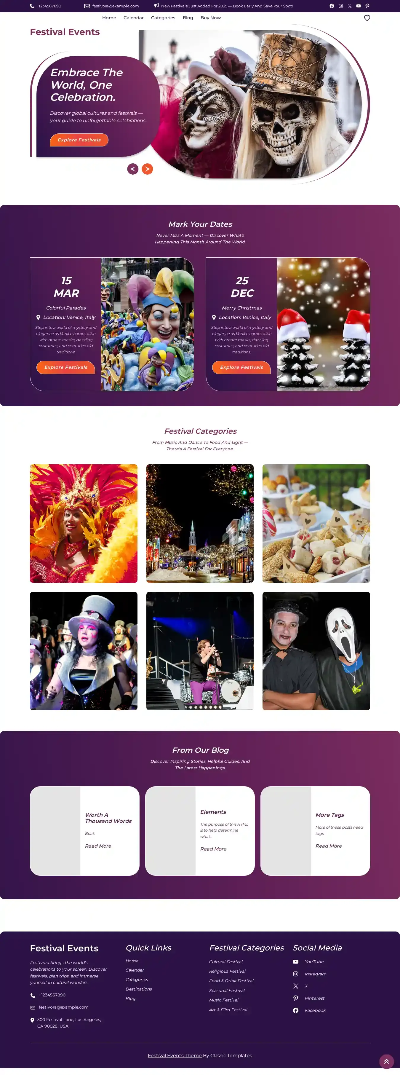 Festival Events home page on desktop