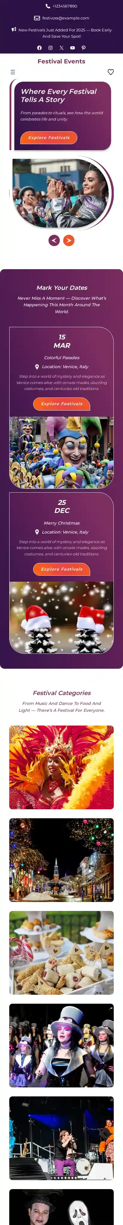 Festival Events home page on mobile