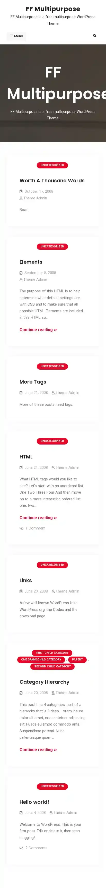 FF Multipurpose home page on mobile