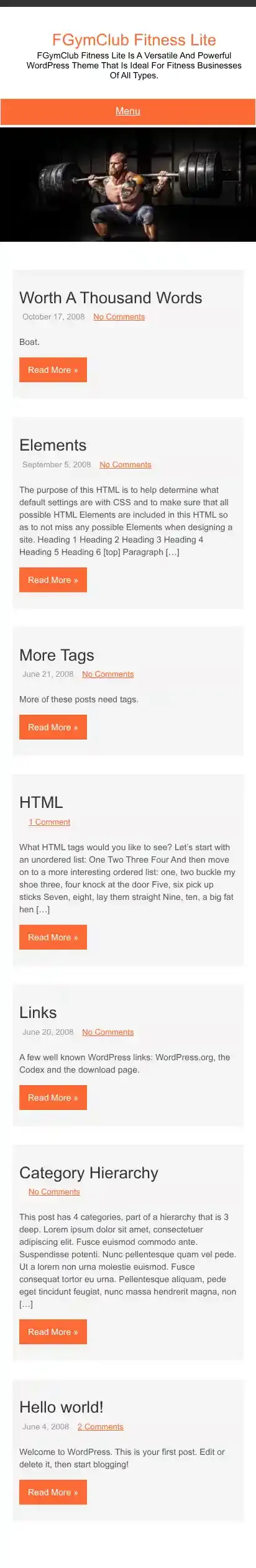 FGymClub Fitness Lite home page on mobile
