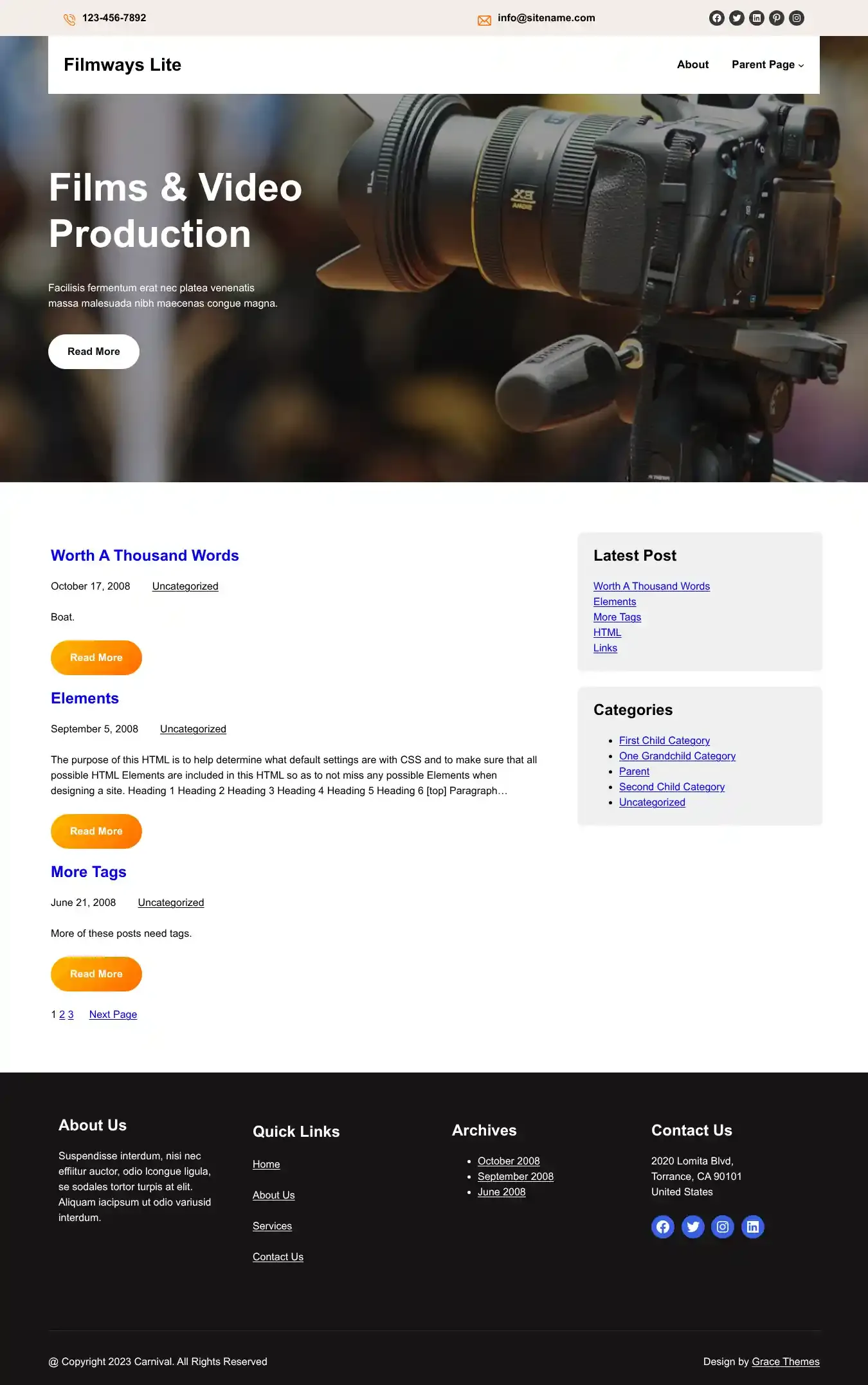 Filmways Lite home page on desktop