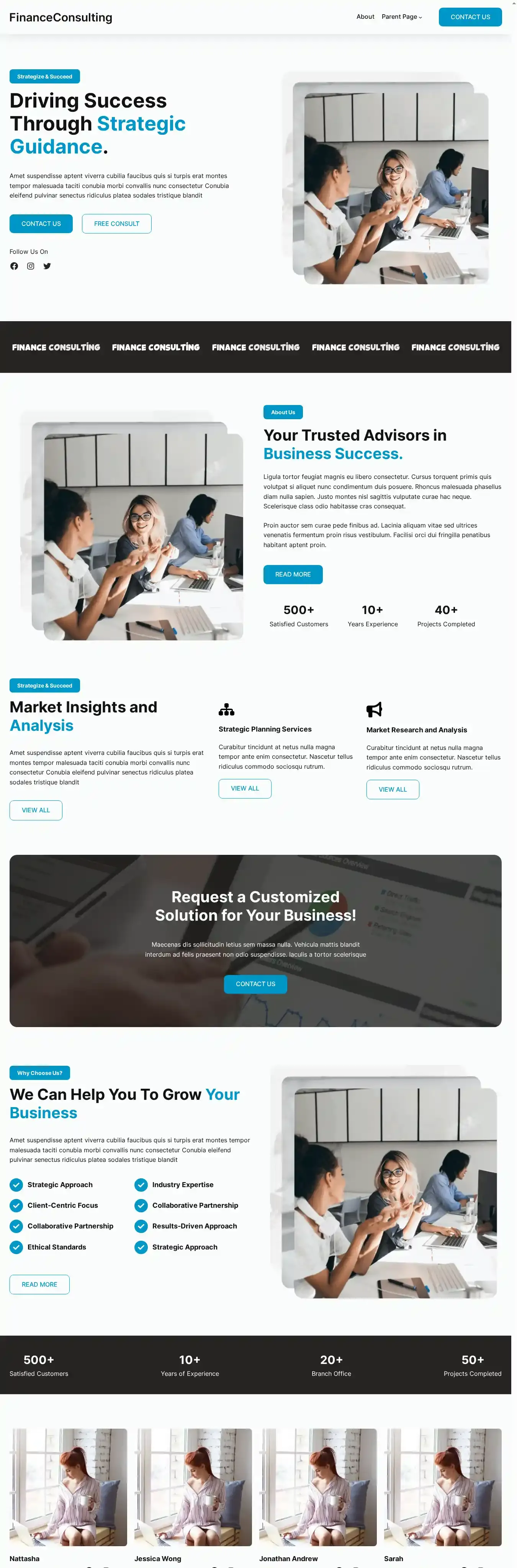 FinanceConsulting home page on desktop