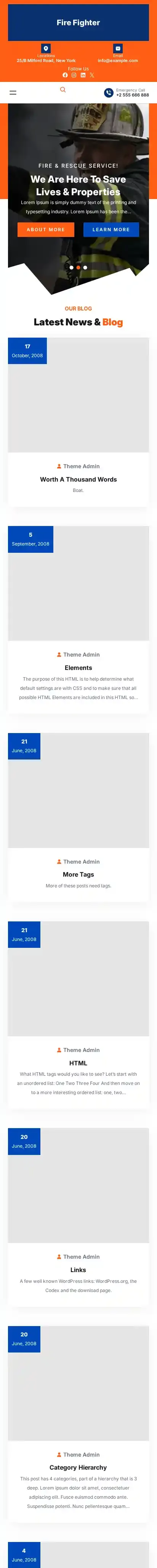 Fire Fighter home page on mobile