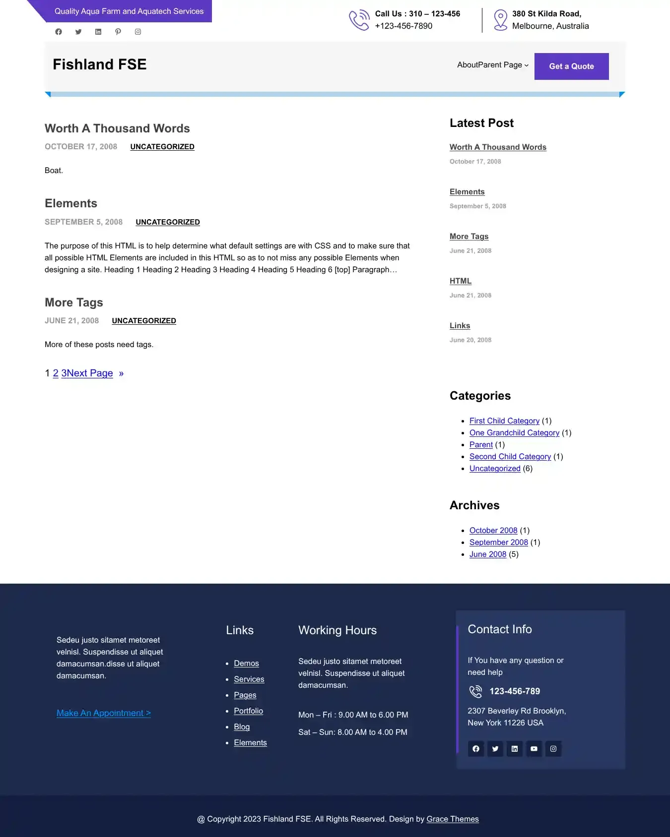 Fishland FSE home page on desktop