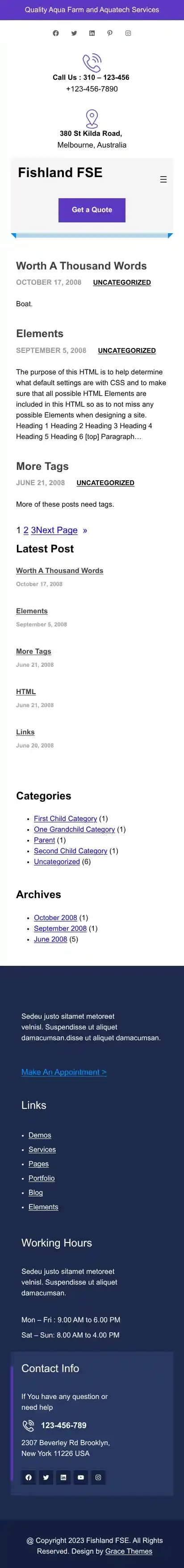 Fishland FSE home page on mobile