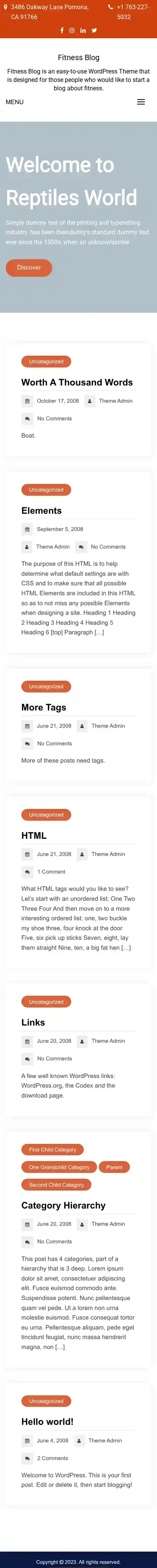 Fitness Blog home page on mobile