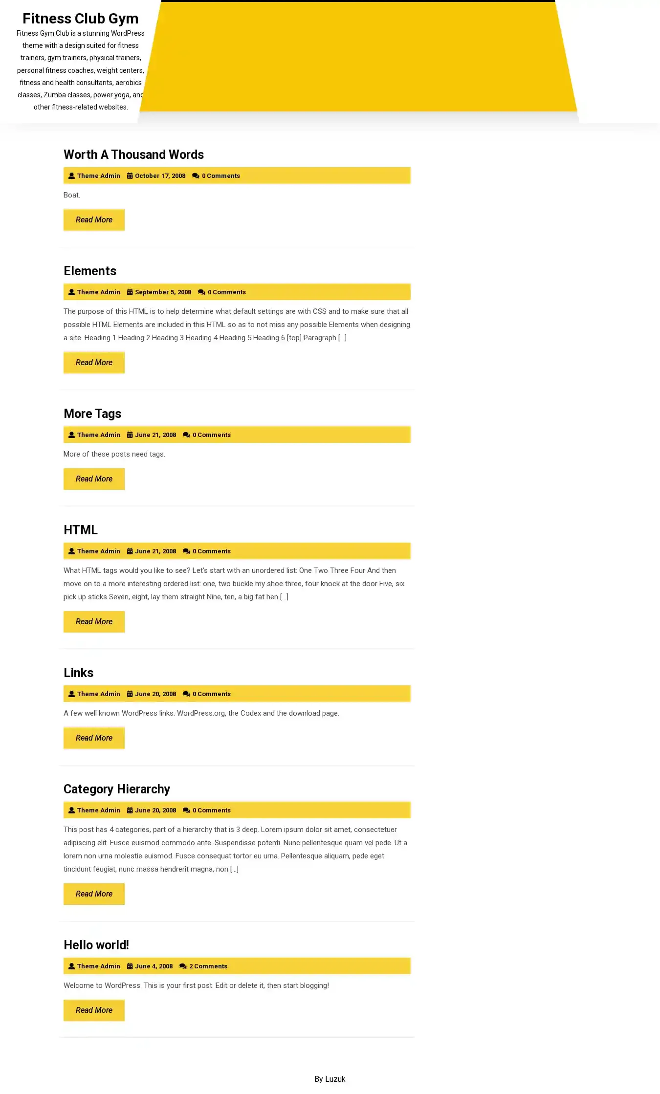 Fitness Club Gym home page on desktop