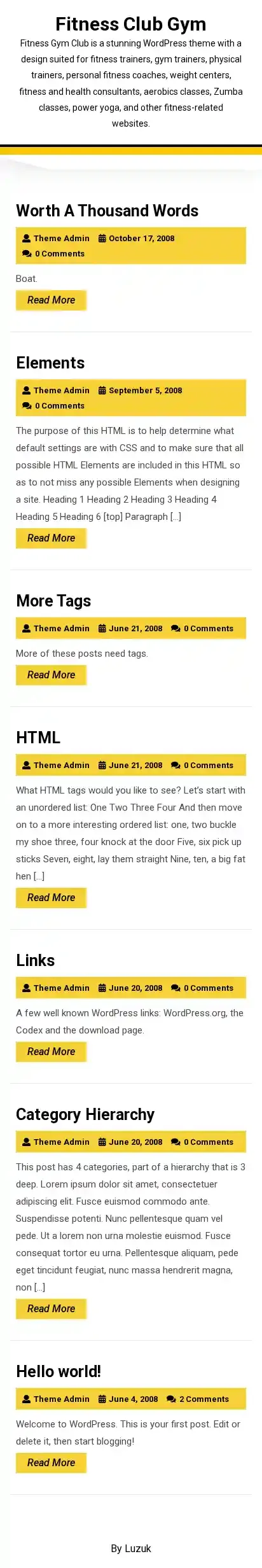 Fitness Club Gym home page on mobile
