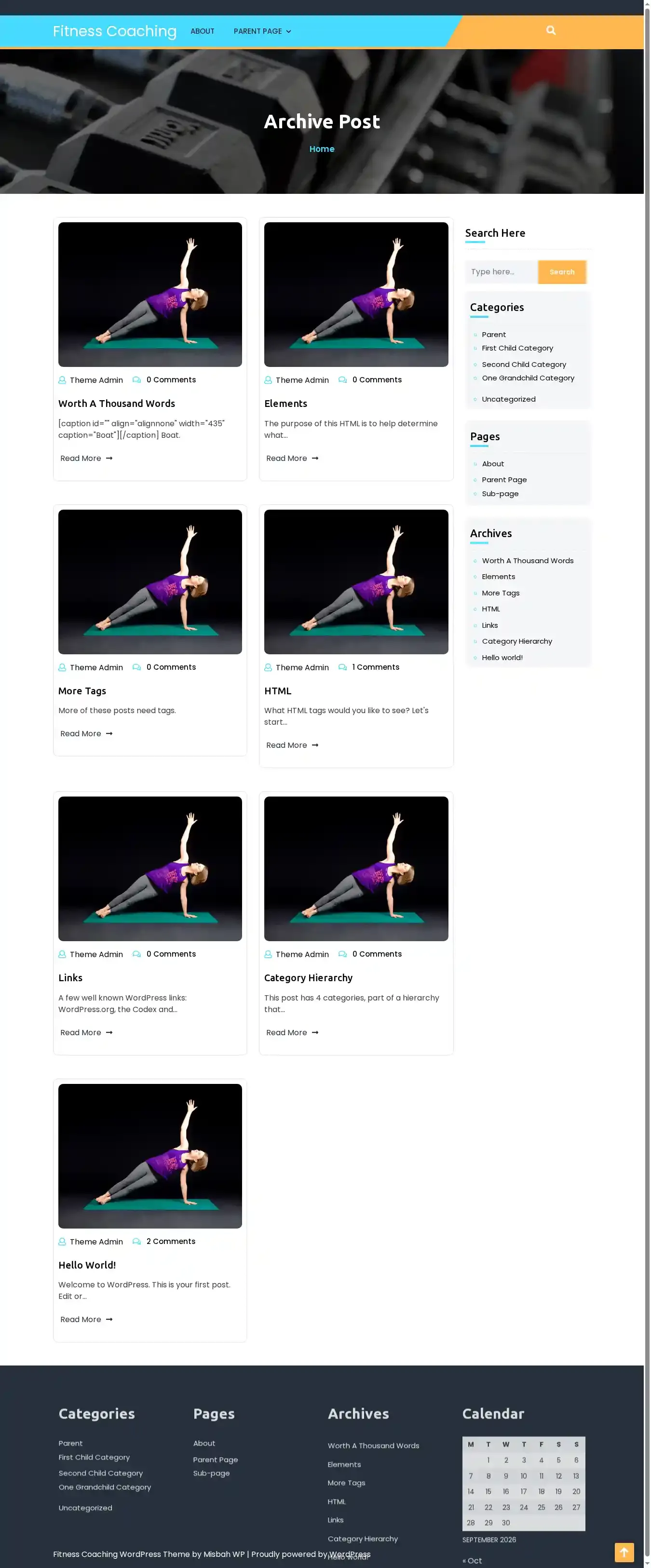 Fitness Coaching home page on desktop