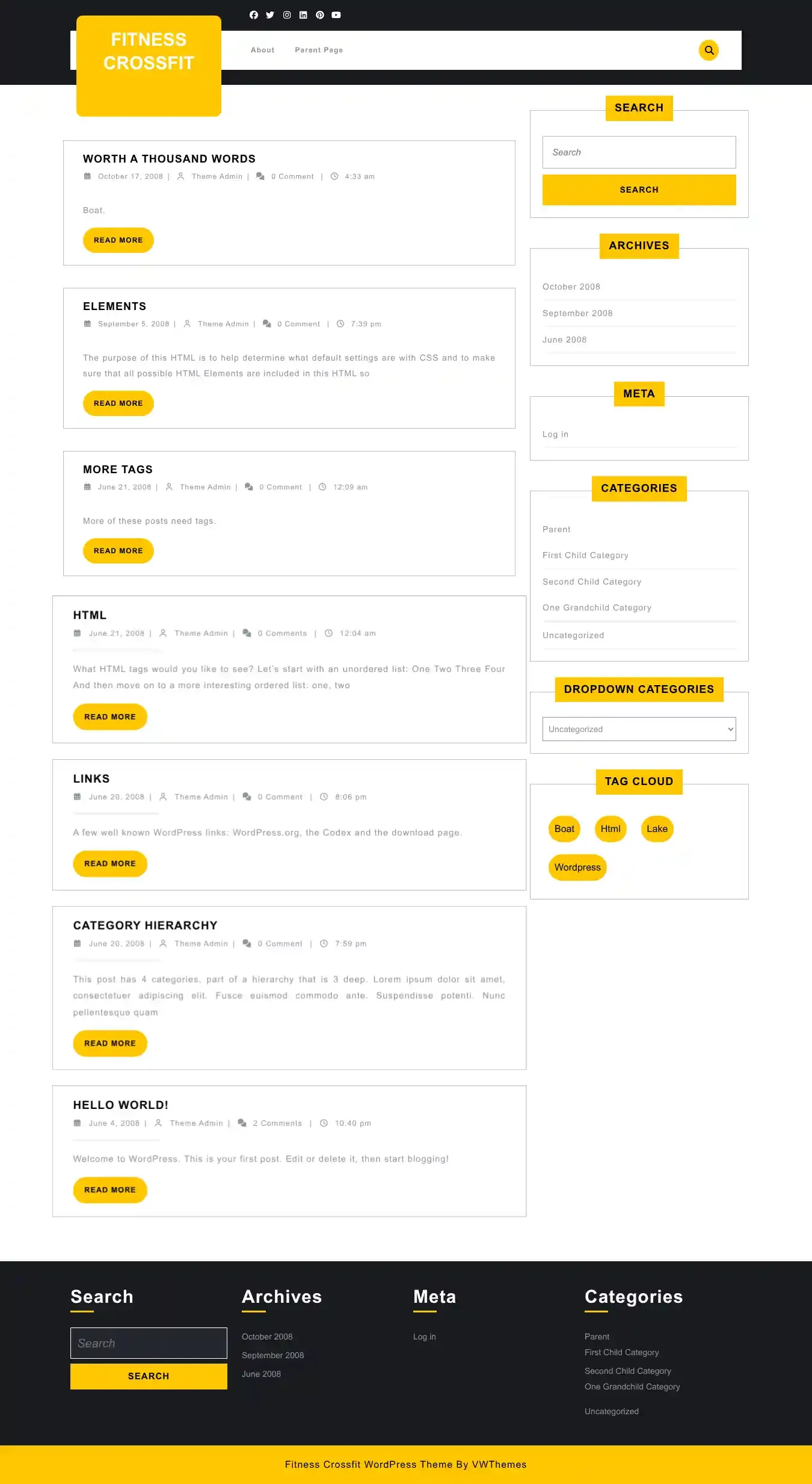 Fitness Crossfit home page on desktop