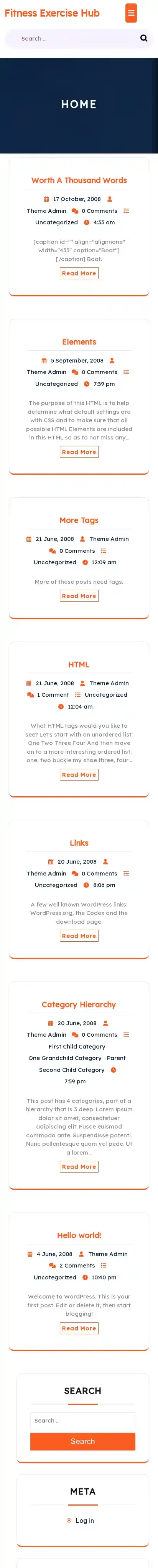 Fitness Exercise Hub home page on mobile