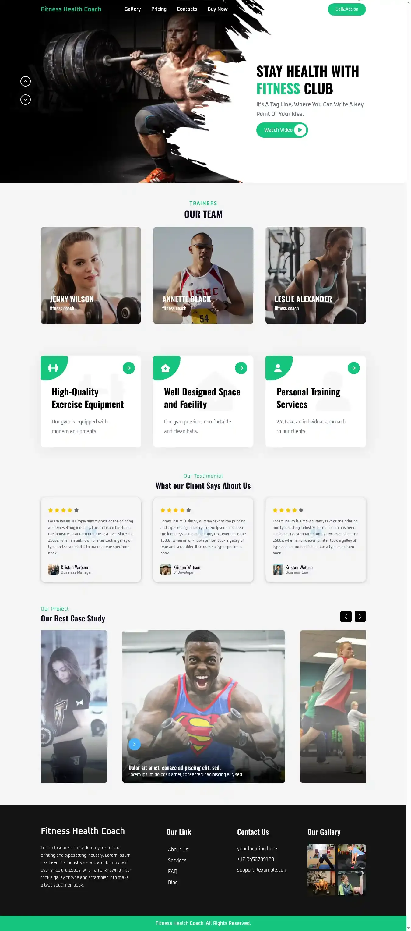 Fitness Health Coach home page on desktop
