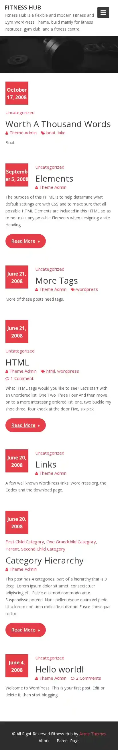 Fitness Hub home page on mobile