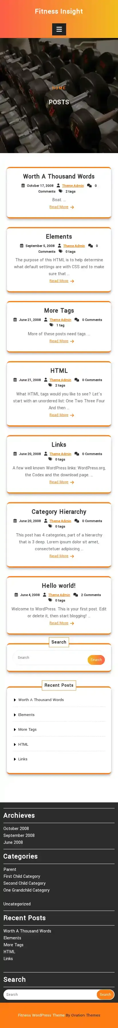 Fitness Insight home page on mobile