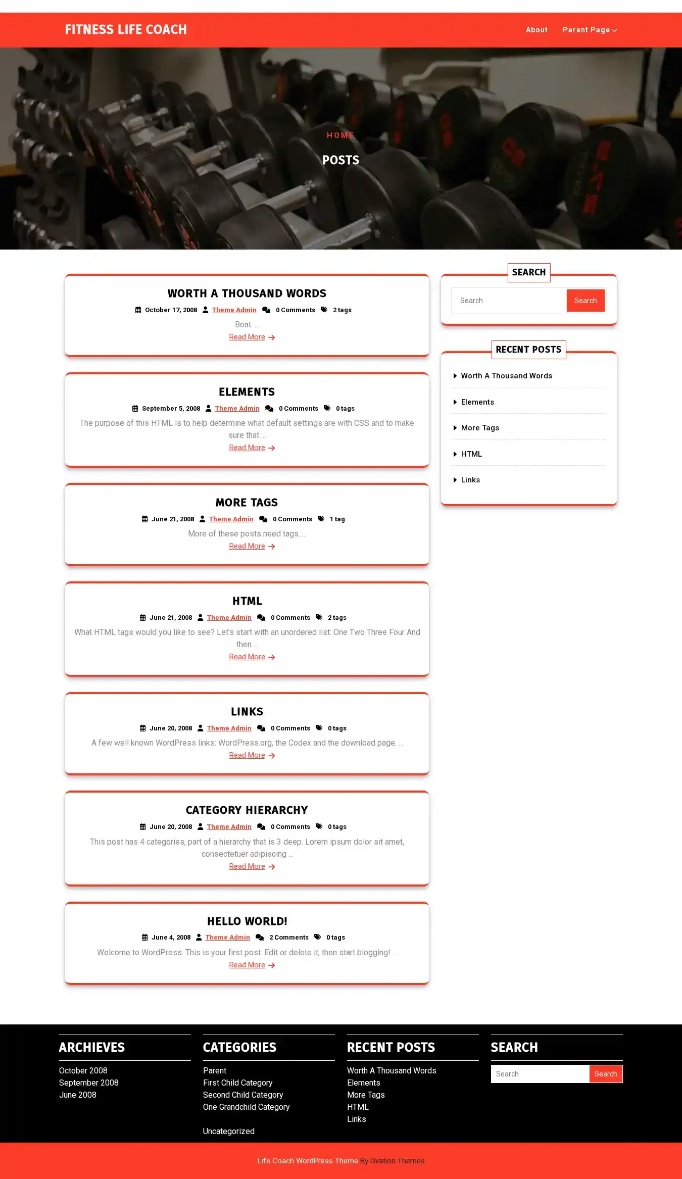 Fitness Life Coach home page on desktop