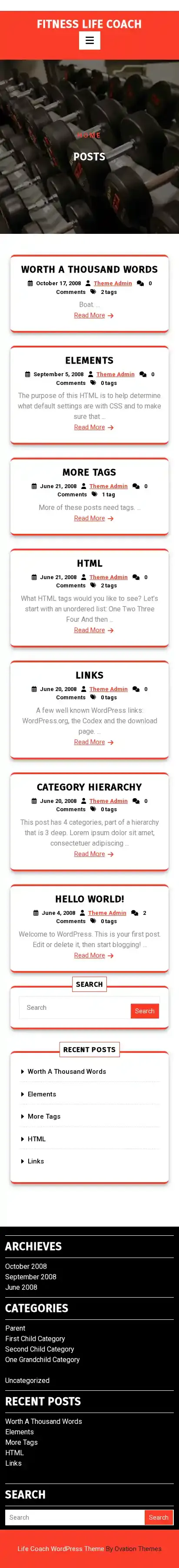 Fitness Life Coach home page on mobile