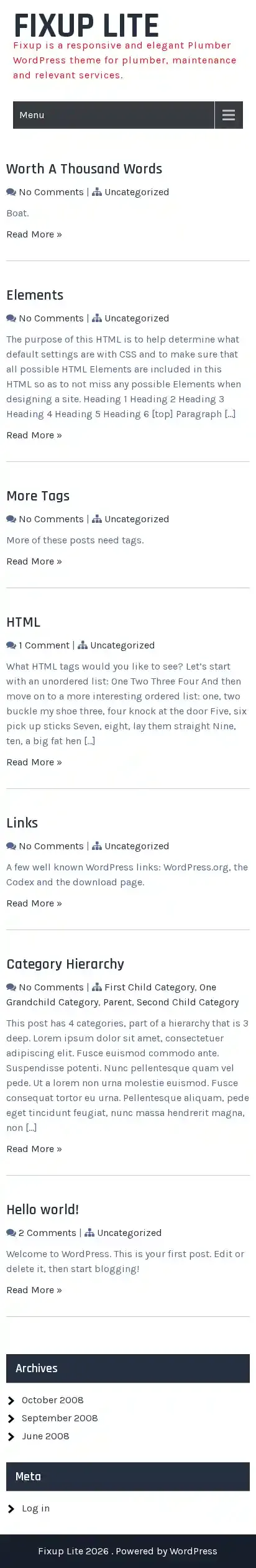 Fixup Lite home page on mobile