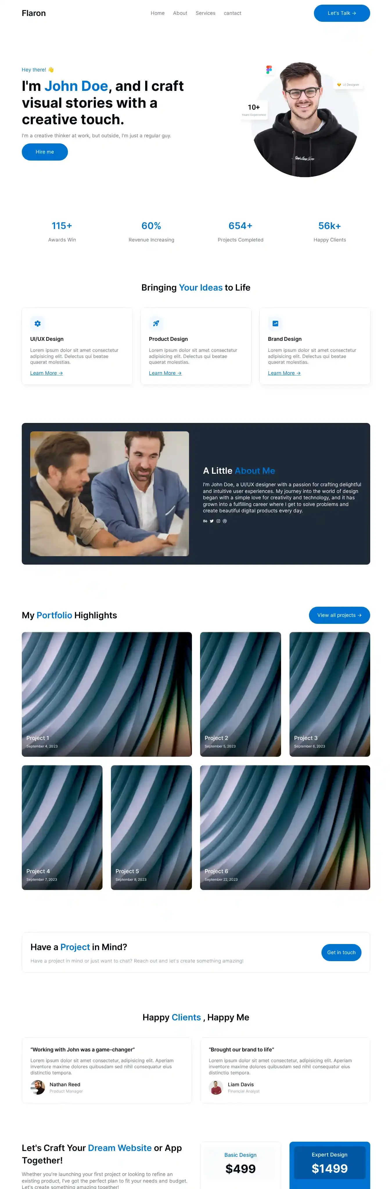 Flaron home page on desktop