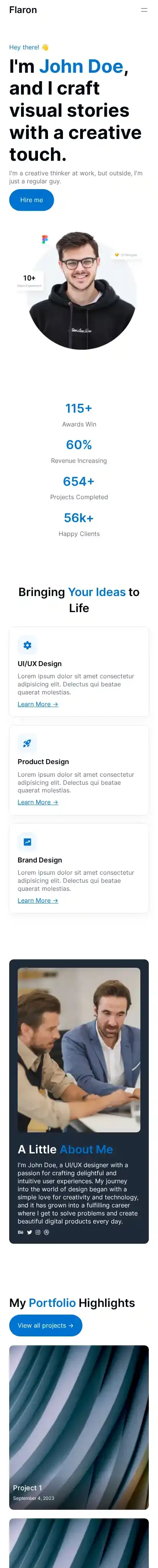 Flaron home page on mobile