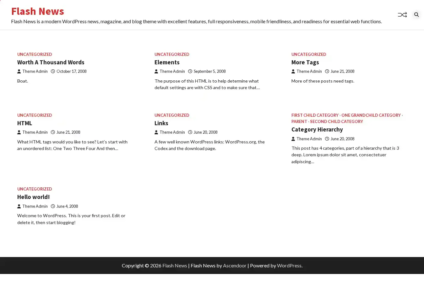 Flash News home page on desktop