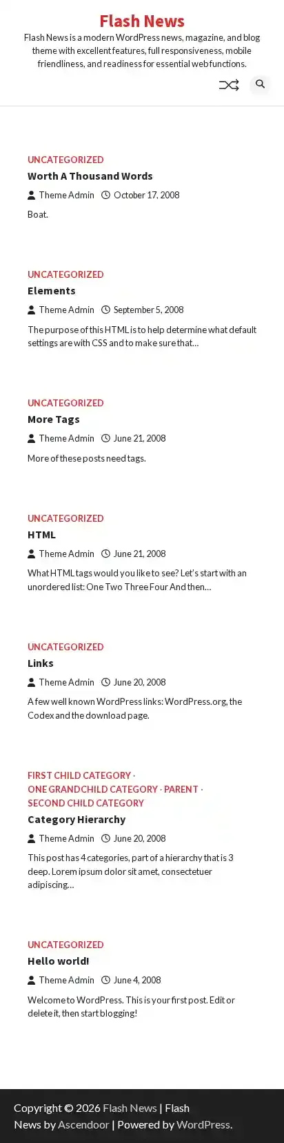 Flash News home page on mobile