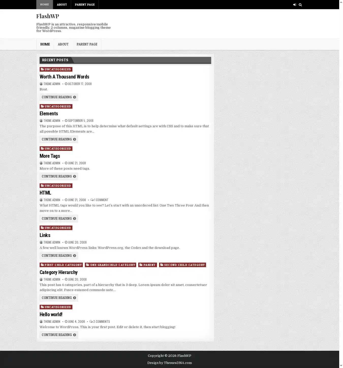 FlashWP home page on desktop
