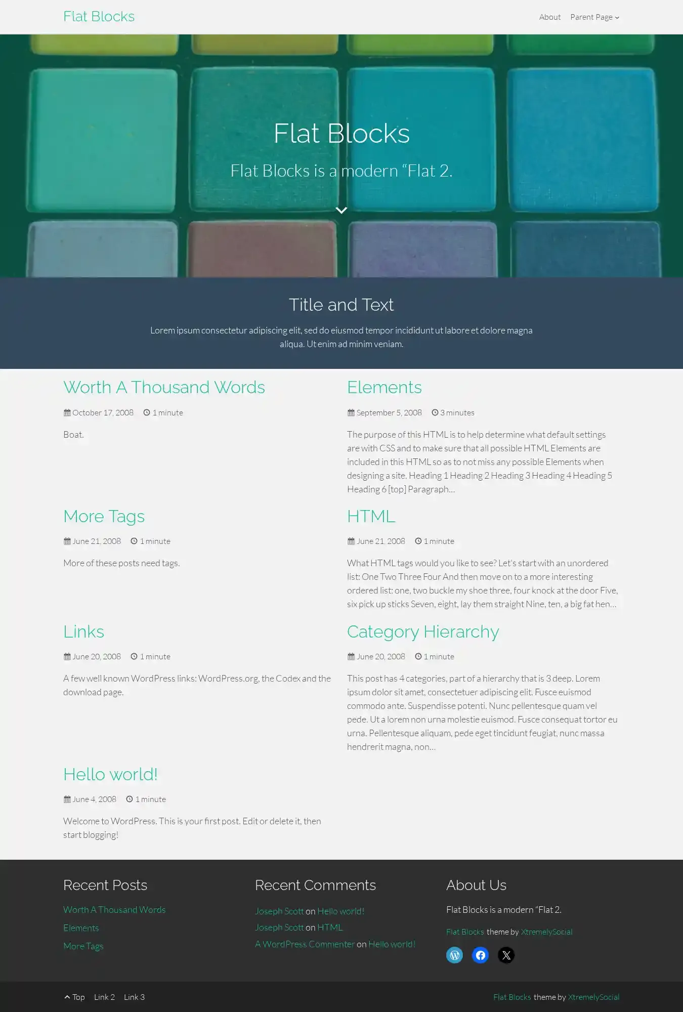 Flat Blocks home page on desktop