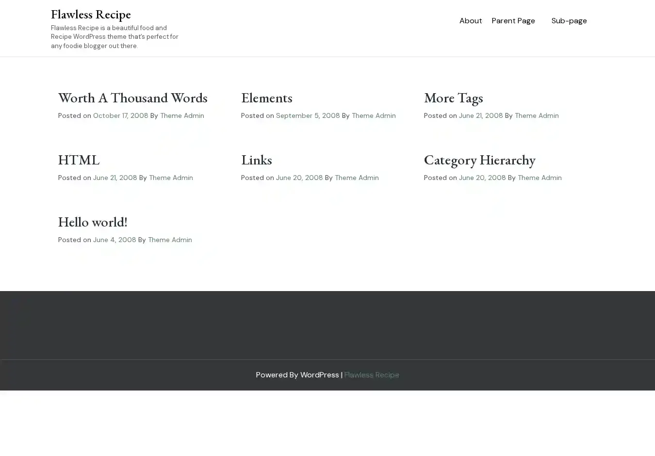 Flawless Recipe home page on desktop