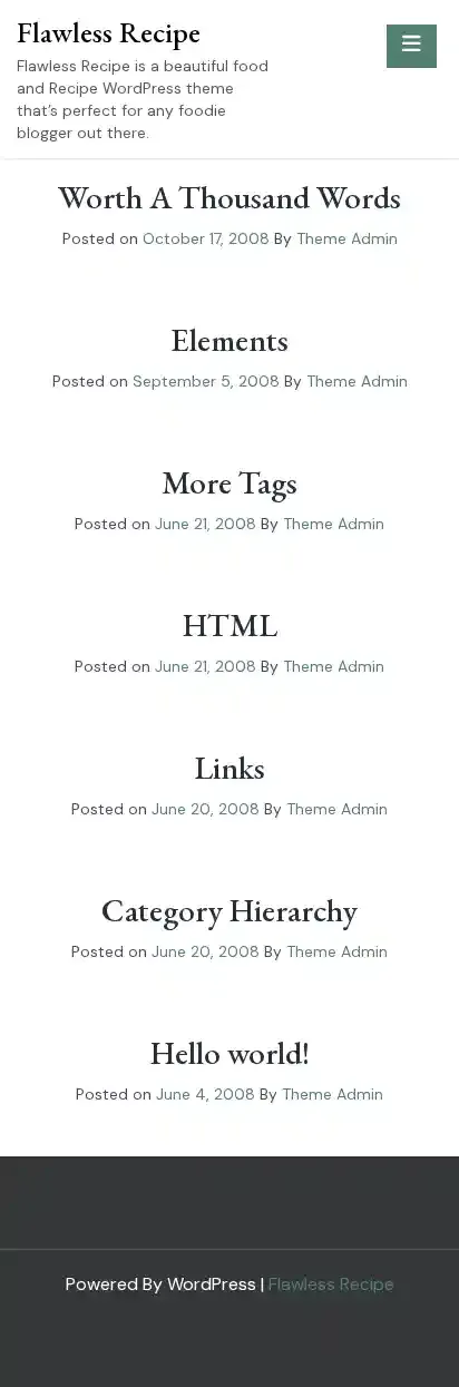 Flawless Recipe home page on mobile