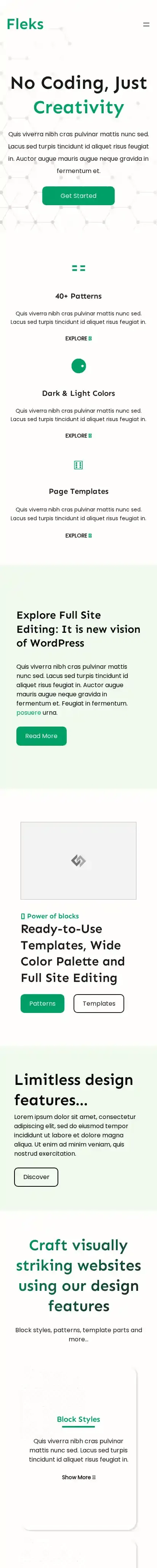 Fleks home page on mobile