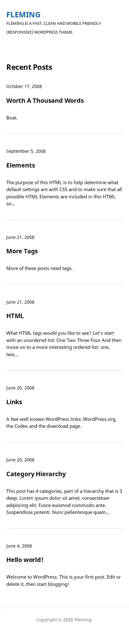 Fleming home page on mobile