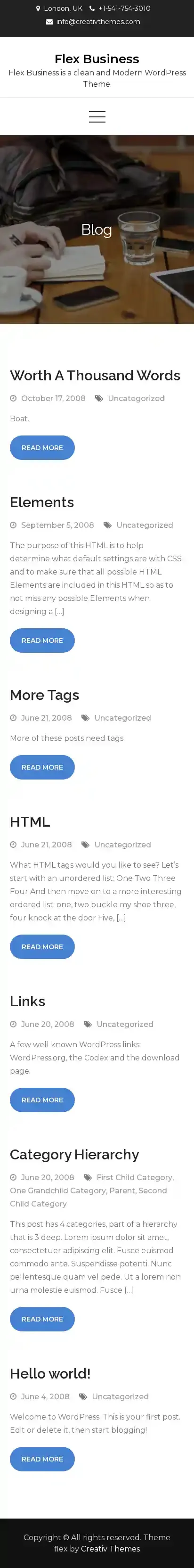 Flex Business home page on mobile