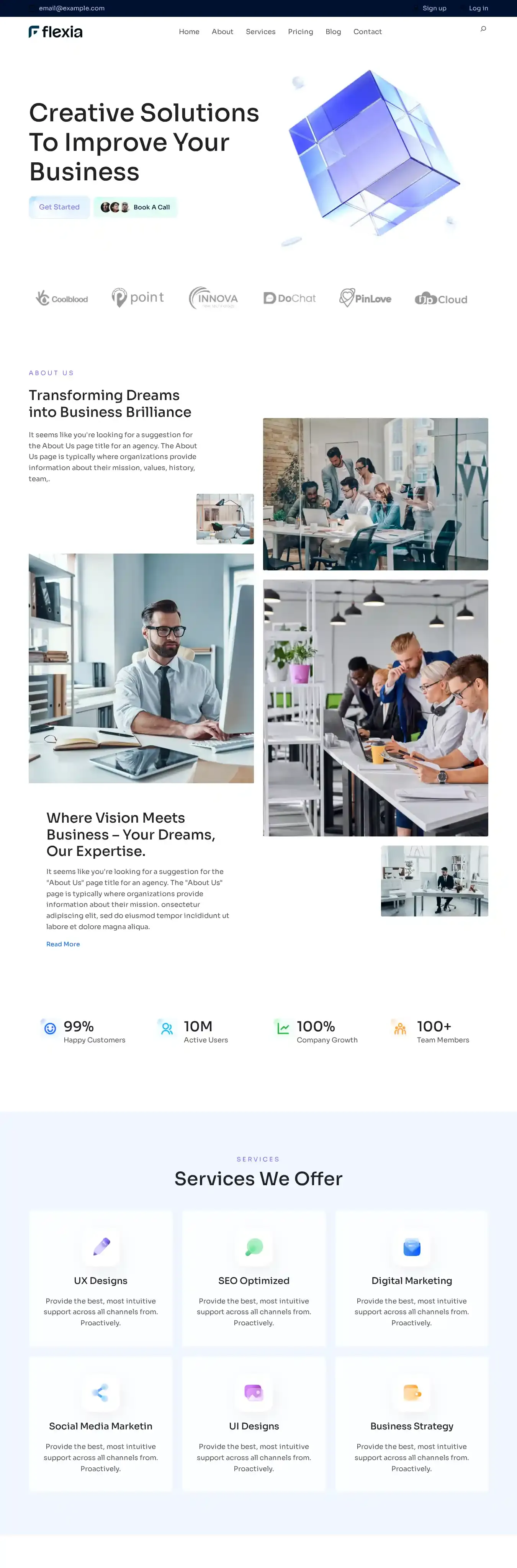 Flexia home page on desktop