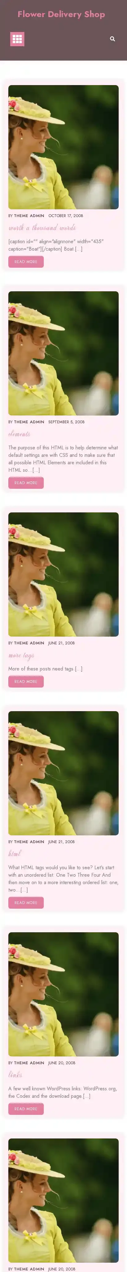 Flower Delivery Shop home page on mobile