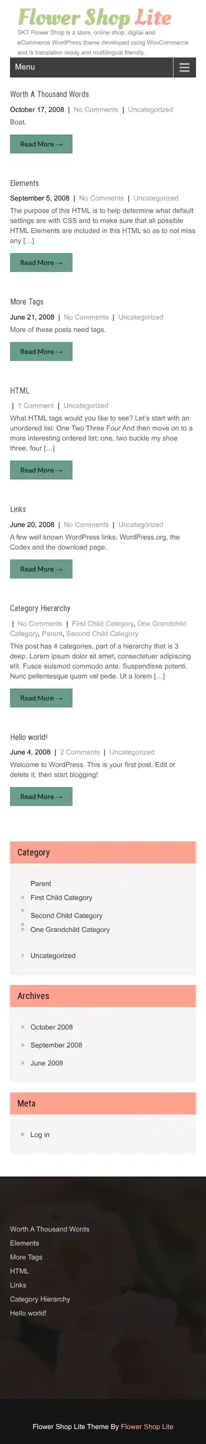 Flower Shop Lite home page on mobile