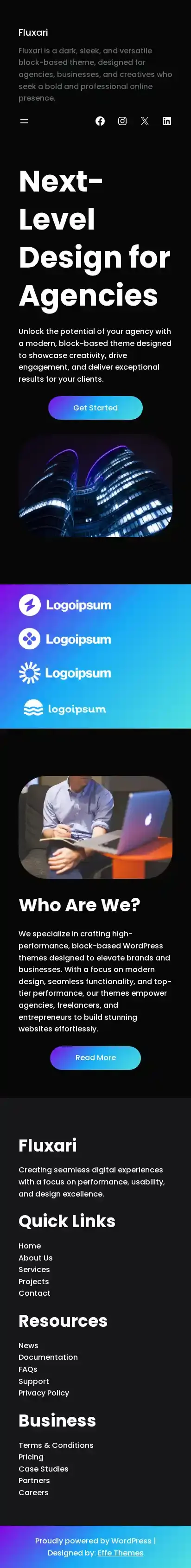 Fluxari home page on mobile