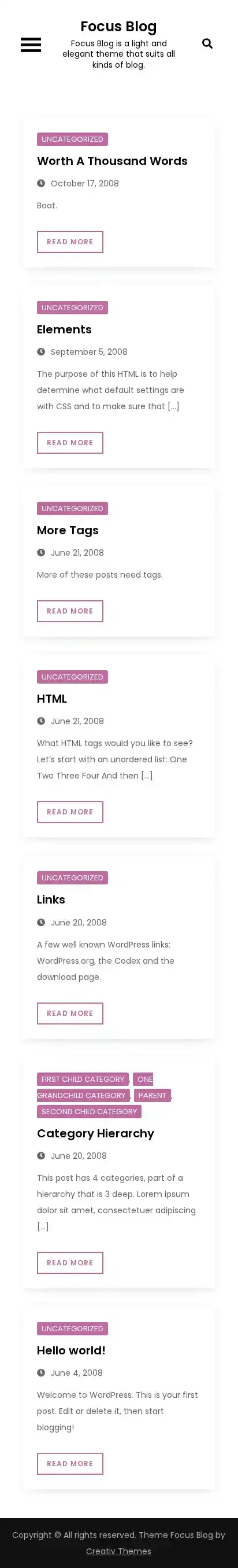 Focus Blog home page on mobile