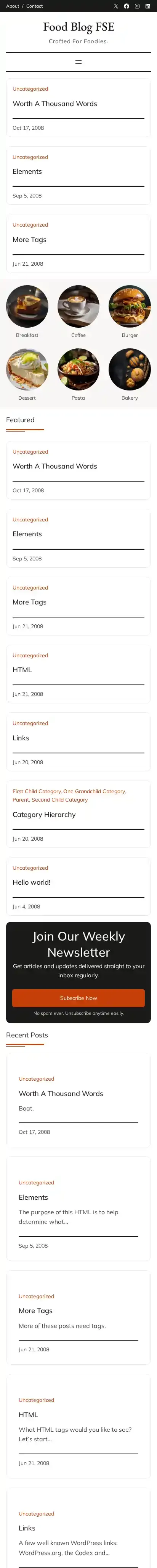 Food Blog FSE home page on mobile