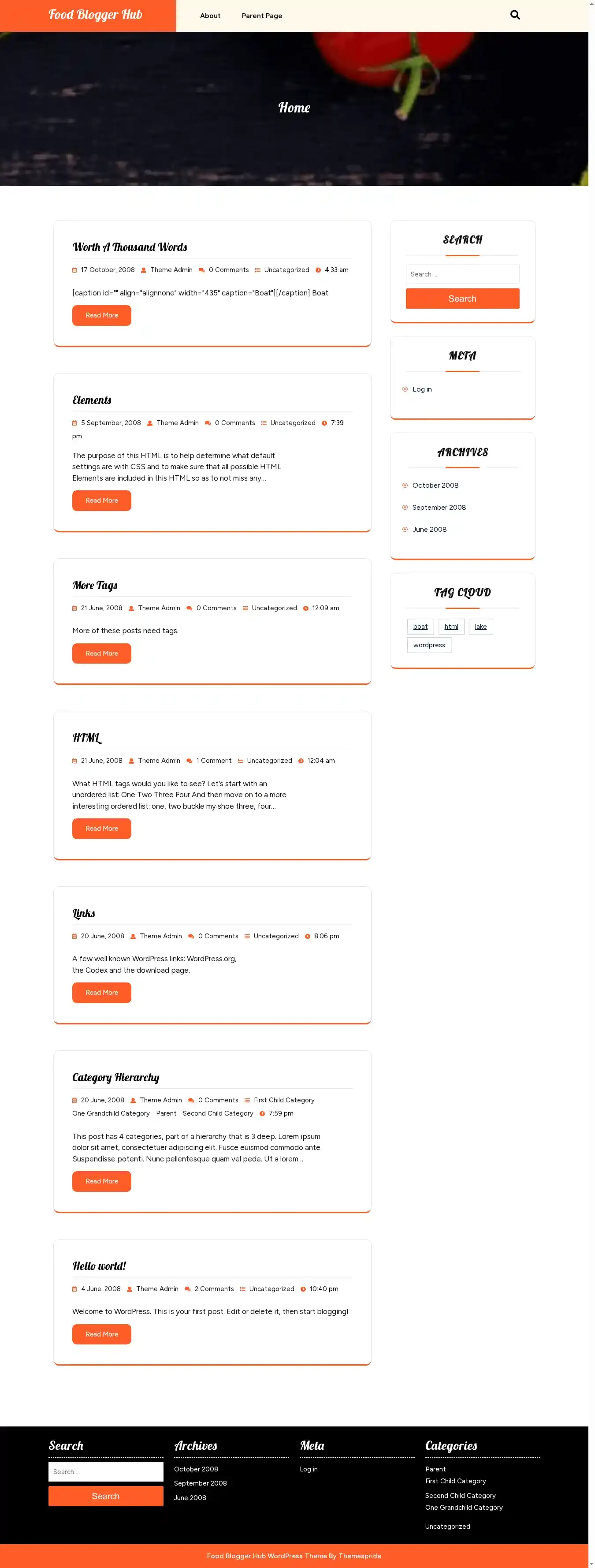 Food Blogger Hub home page on desktop