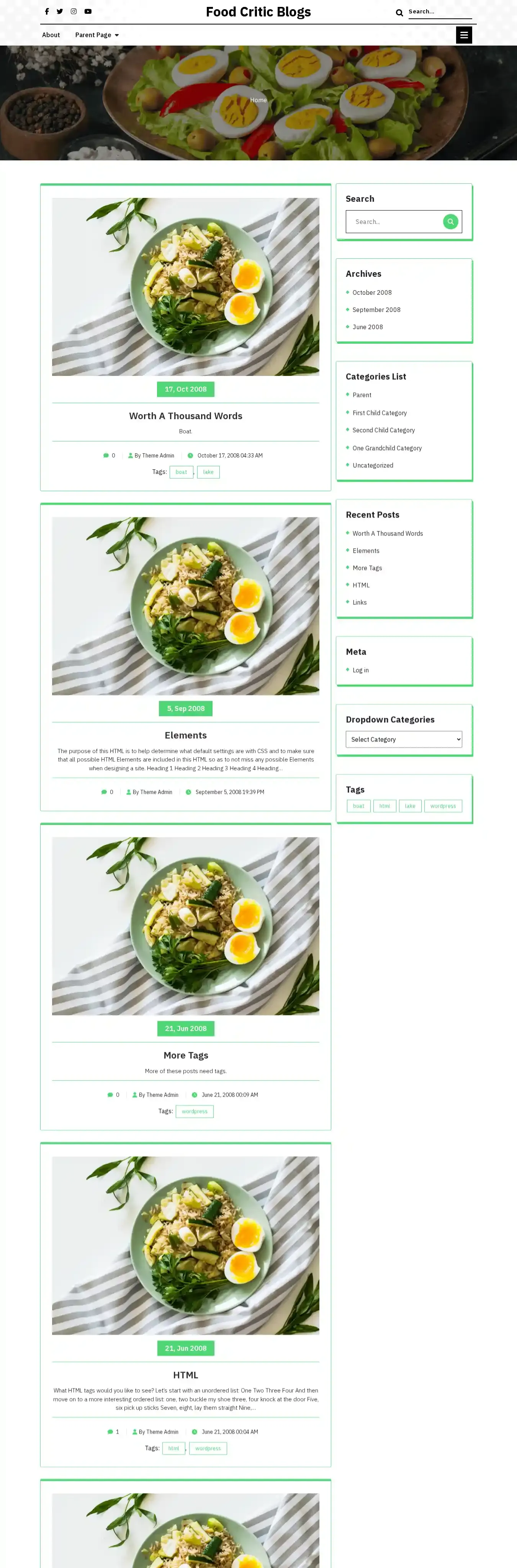 Food Critic Blogs home page on desktop