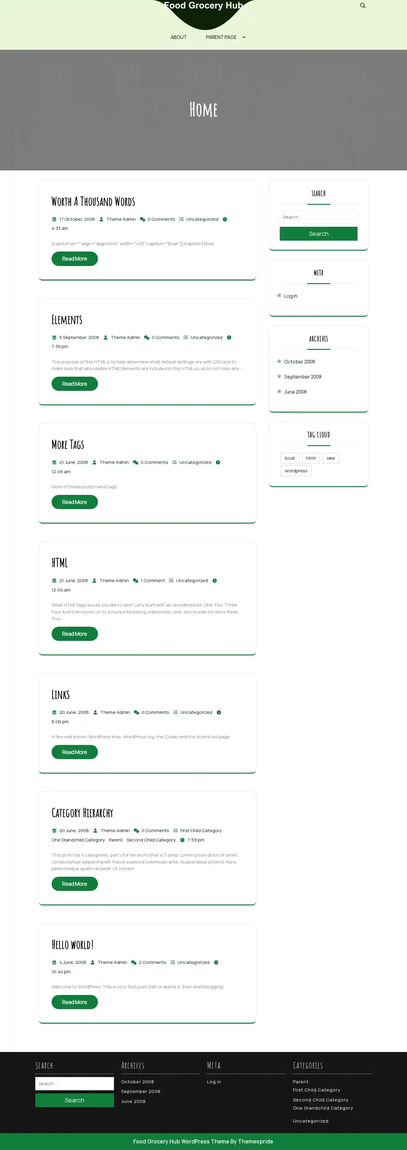 Food Grocery Hub home page on desktop